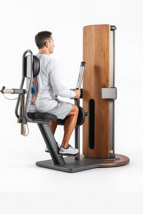 Mann trainiert an moderner Rückenmaschine